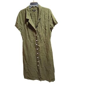 Quince Linen Button Front Midi Dress Olive Green Size Large Missing Belt